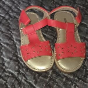 Charming Red Kids Sandals with Floral Design Size 6